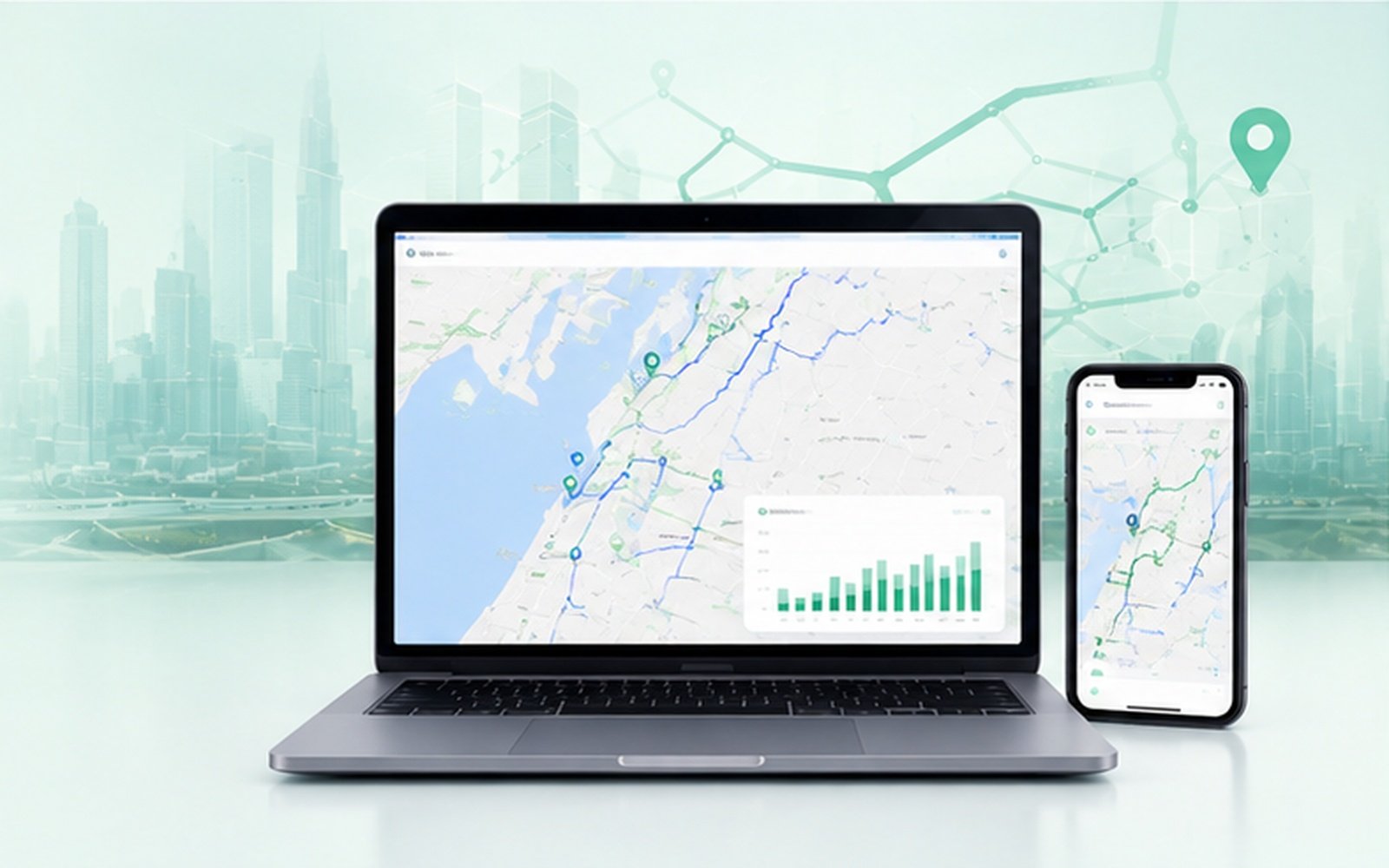 ArgusTrak Track Platform fleet dashboard on laptop and phone